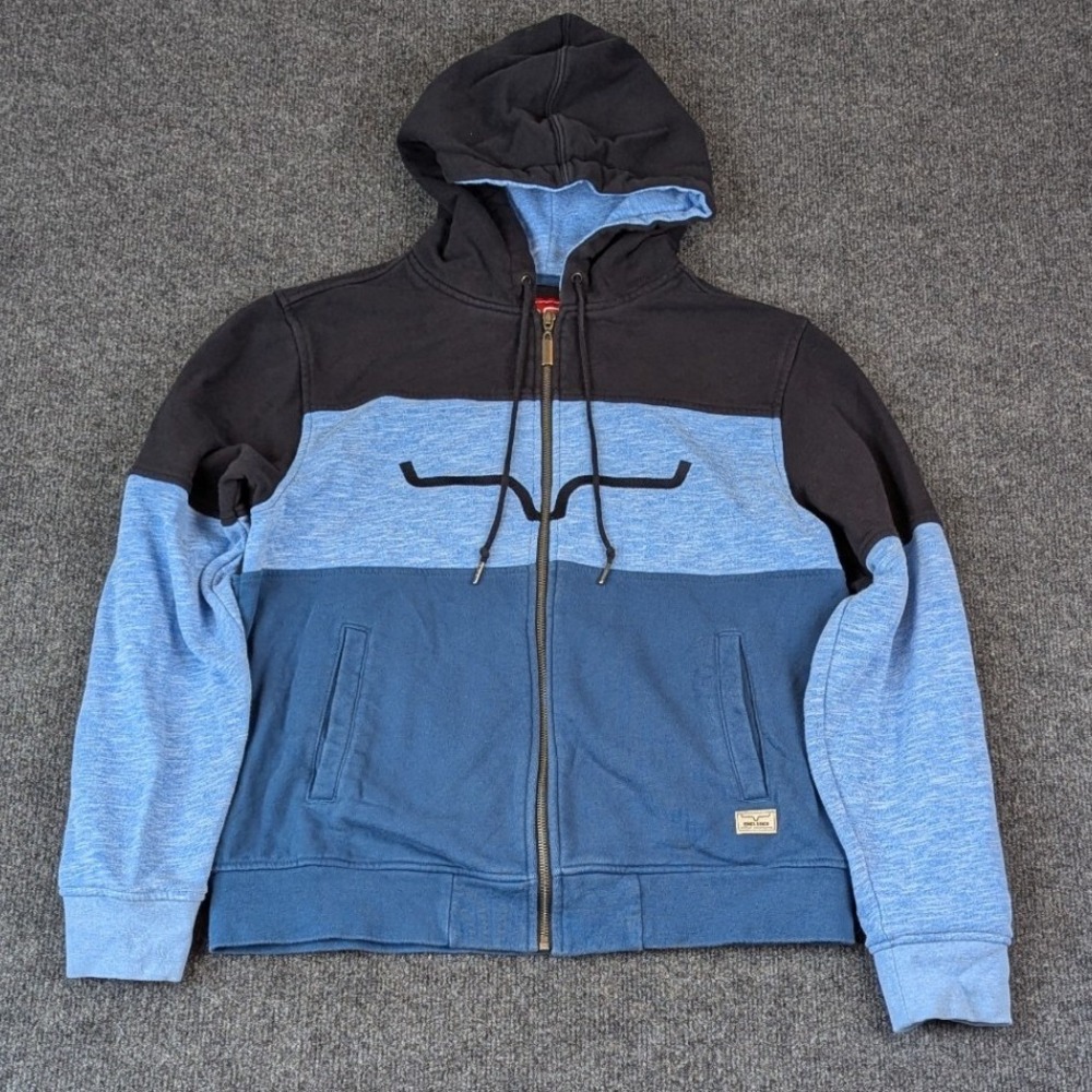 Kimes Ranch Mens Full Zip Hoodie Blue Black Colorblock Fleece Sweatshirt Large